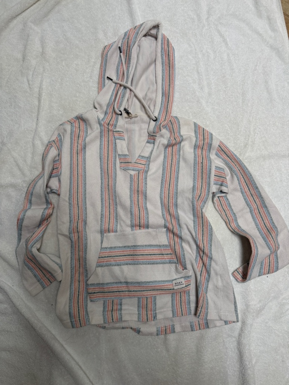 Roxy Cream Hoodie with Coral and Teal Stripes